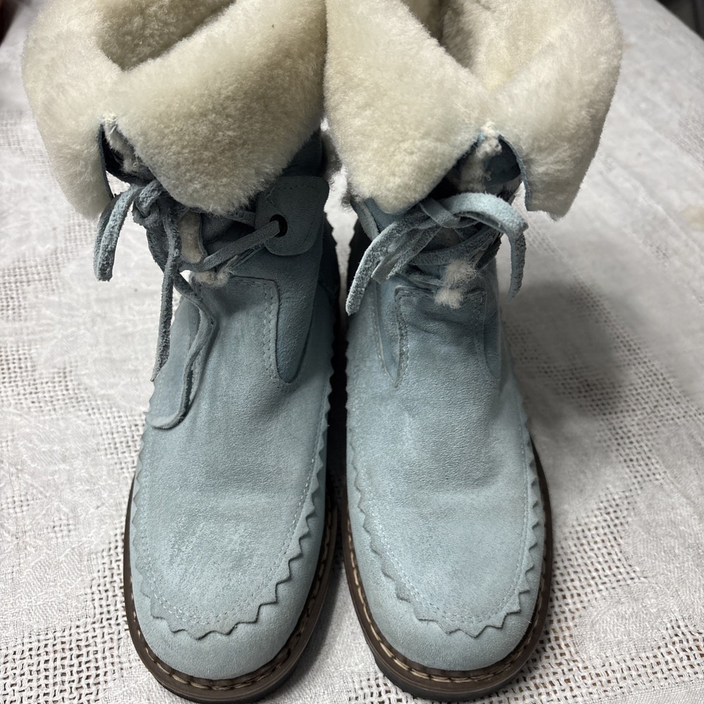 VTG Blondo Shearling Boots Womens‎ 6 B Baby Blue Sheep Tall Winter